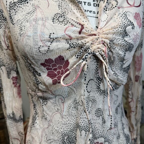 The Limited Y2k 100% Silk Sheer Retro Floral Long Sleeve Blouse Sz M Coquette - Picture 3 of 9